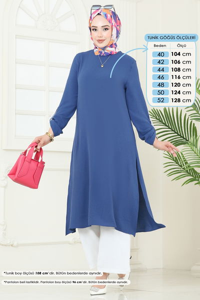 F.O.N. - Yandan Yırtmaçlı Tesettür Takım 1994FON792-MS İndigo - 374322