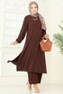 Yandan Yırtmaçlı Tesettür Takım 1996FON792-MS Kahve - Thumbnail