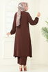 Yandan Yırtmaçlı Tesettür Takım 1996FON792-MS Kahve - Thumbnail