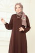Yandan Yırtmaçlı Tesettür Takım 1996FON792-MS Kahve - Thumbnail