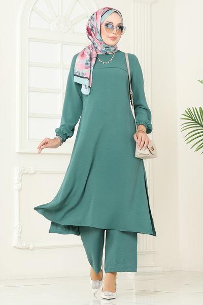 F.O.N. - Yandan Yırtmaçlı Tesettür Takım 1996FON792-MS Koyu Mint - 374340