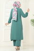 Yandan Yırtmaçlı Tesettür Takım 1996FON792-MS Koyu Mint - Thumbnail