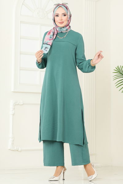 F.O.N. - Yandan Yırtmaçlı Tesettür Takım 1996FON792-MS Koyu Mint - 374343