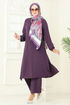 Yandan Yırtmaçlı Tesettür Takım 1996FON792-MS Mor - Thumbnail