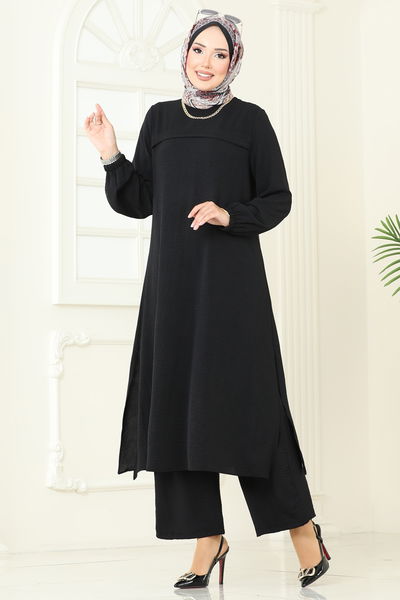 F.O.N. - Yandan Yırtmaçlı Tesettür Takım 1996FON792-MS Siyah - 374318