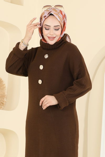 A.Y.D. - Yandan Yırtmaçlı Triko Tunik 2760AYD574-MS Kahve - 416244