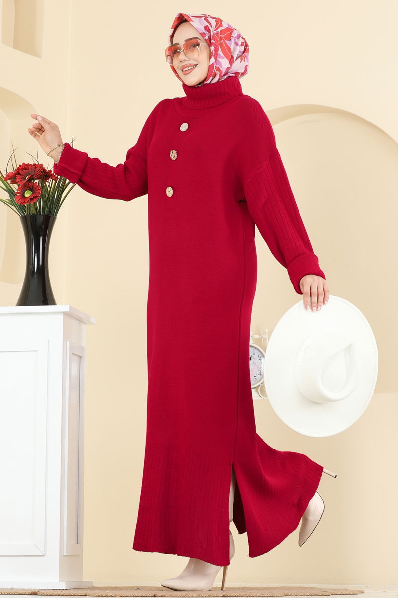 Yandan Yırtmaçlı Triko Tunik 2760AYD574-MS Kırmızı