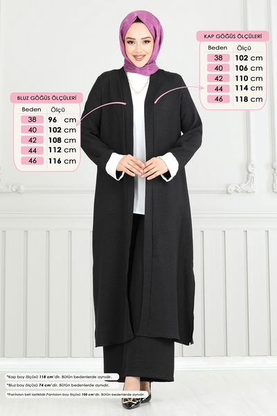 L.V.N. - Yandan Yırtmaçlı Üçlü Takım 1774LVN1041-MS Siyah - 390697