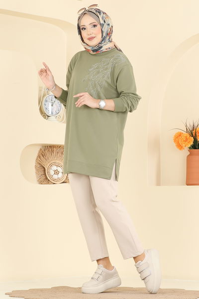 O.Z.N. - Yaprak Desenli İki İp Tunik 304OZN1046-MS Haki - 423863