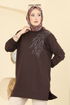 Yaprak Desenli İki İp Tunik 304OZN1046-MS Kahve - Thumbnail