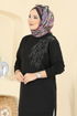 Yaprak Desenli İki İp Tunik 304OZN1046-MS Siyah - Thumbnail
