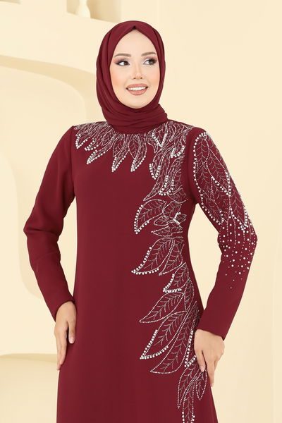 A.B.K. - Yaprak Detay Taşlı Takım 8098ABK1075-MS Bordo - 392120