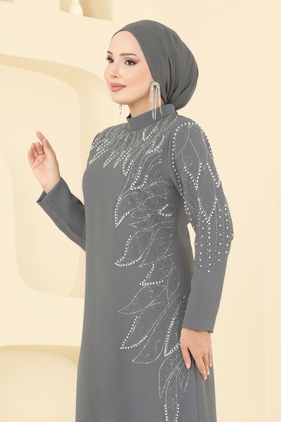 A.B.K. - Yaprak Detay Taşlı Takım 8098ABK1075-MS Gri - 392142