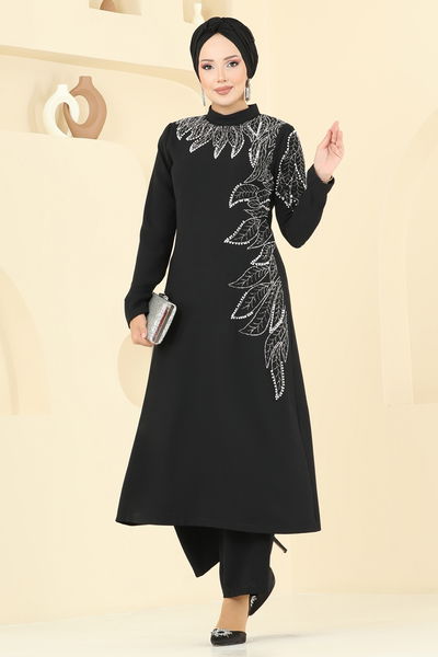 A.B.K. - Yaprak Detay Taşlı Takım 8098ABK1075-MS Siyah - 392123