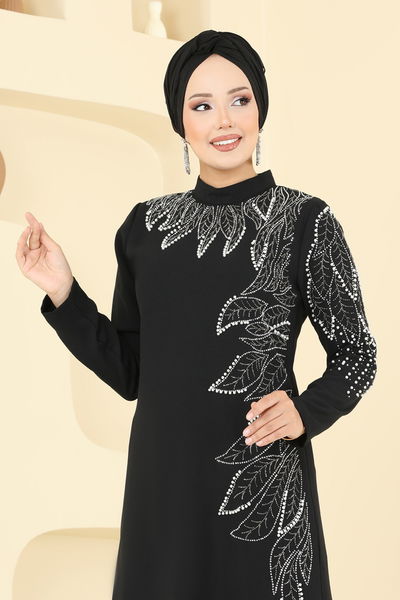 A.B.K. - Yaprak Detay Taşlı Takım 8098ABK1075-MS Siyah - 392125