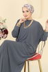 Yarasa Kol Detaylı Elbise 5011ERK1158-MS Antrasit - Thumbnail