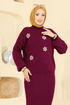 Yarım Boğaz Elbiseli Takım 1009MT581-MS Bordo - Thumbnail