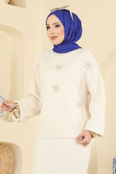 M.T. - Yarım Boğaz Elbiseli Takım 1009MT581-MS Taş - 418728