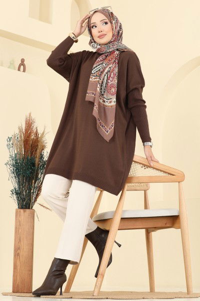 K.L.N. - Yarım Boğazlı Triko Tunik 1047KLN570-MS Kahve