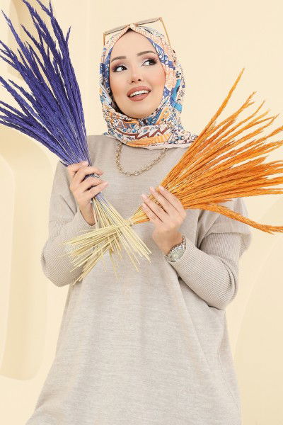 K.L.N. - Yarım Boğazlı Triko Tunik 1047KLN570-MS Taş