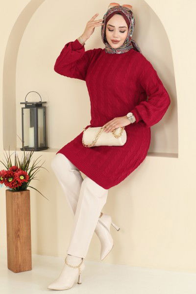 A.Y.D. - Yarım Boğazlı Triko Tunik 2734AYD574-MS Kırmızı