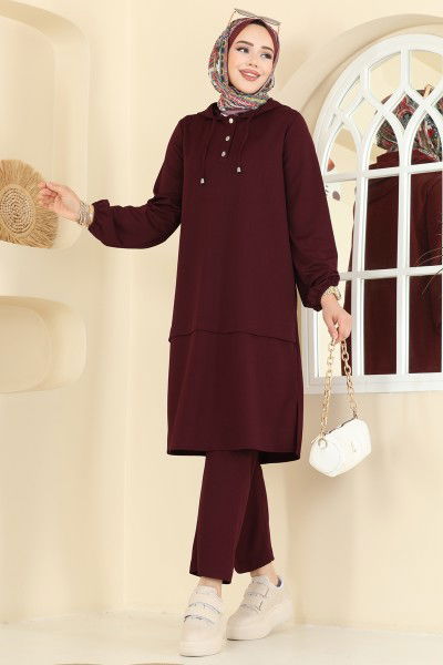 U.K.B. - Yarım Çıtçıtlı Krep Takım 25007UKB139-MS Bordo