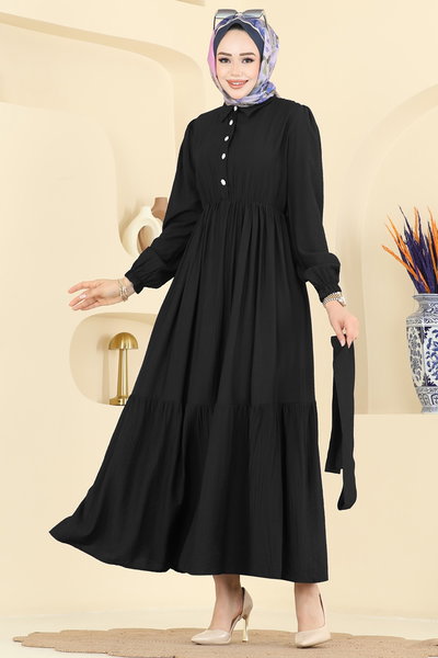 A.Y.D. - Yarım Düğme Detaylı Elbise 2781AYD574-MS Siyah - 423437