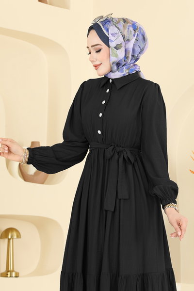 A.Y.D. - Yarım Düğme Detaylı Elbise 2781AYD574-MS Siyah - 423439