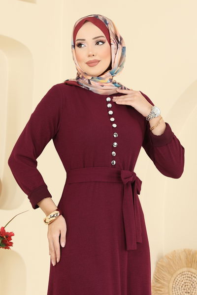 P.R.M. - Yarım Düğmeli Burgu Elbise 4121PM271-MS Bordo - 416561
