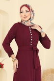 P.R.M. - Yarım Düğmeli Burgu Elbise 4121PM271-MS Bordo