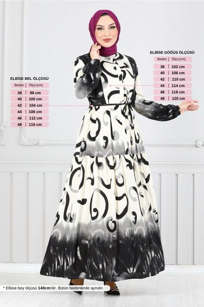 MRV A.S.N. - Yarım Düğmeli Desenli Elbise 0208ASN936-M Siyah - 351326