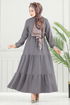 Yarım Düğmeli Elbise 024MR1078-MS Antrasit - Thumbnail