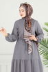 Yarım Düğmeli Elbise 024MR1078-MS Antrasit - Thumbnail