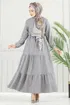 Yarım Düğmeli Elbise 024MR1078-MS Gri - Thumbnail