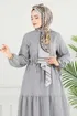 Yarım Düğmeli Elbise 024MR1078-MS Gri - Thumbnail