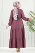 Yarım Düğmeli Elbise 024MR1078-MS Koyu Gül Kurusu - Thumbnail