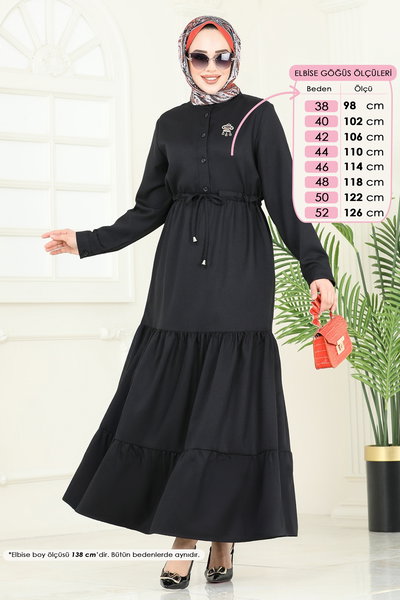 K.T.R. - Yarım Düğmeli Elbise 3049KTR750-MS Siyah - 373993