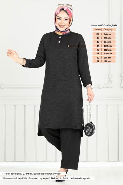 MRV M.R. - Yarım Düğmeli Keten Takım 018MR1077-M Siyah - 357065