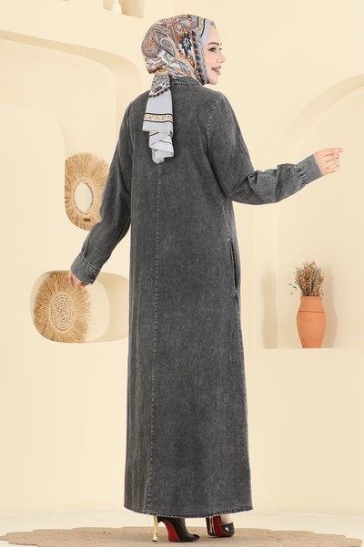 Z.N.E. - Yarım Düğmeli Kot Elbise 103ZNE1011-MS Siyah Kot - 419521