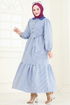Yarım Düğmeli Tesettür Elbise 3068HBS856-MS İndigo - Thumbnail