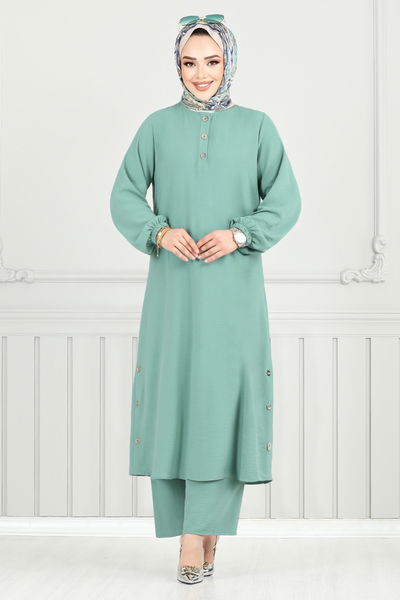 MRV M.R. - Yarım Düğmeli Tesettür Takım 015MR1077-M Açık Mint - 354127