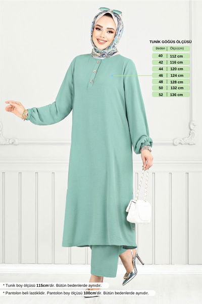 MRV M.R. - Yarım Düğmeli Tesettür Takım 015MR1077-M Açık Mint - 356841