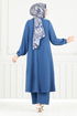 Yarım Düğmeli Tesettür Takım 015MR1077-M İndigo - Thumbnail
