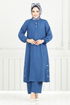 Yarım Düğmeli Tesettür Takım 015MR1077-M İndigo - Thumbnail