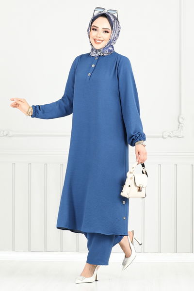 MRV M.R. - Yarım Düğmeli Tesettür Takım 015MR1077-M İndigo - 354135