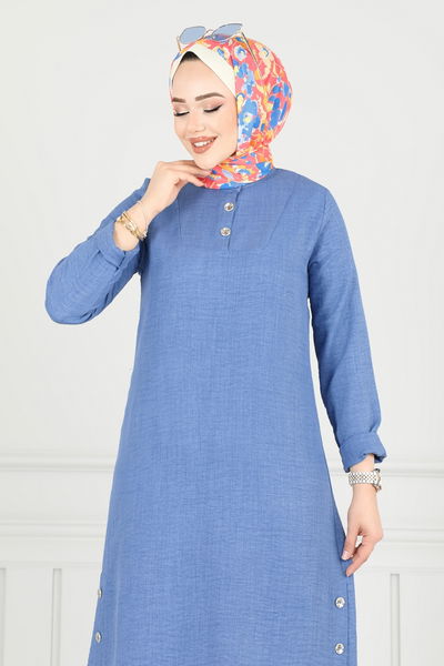 M.R. - Yarım Düğmeli Tesettür Takım 018MR1078-MS Açık İndigo - 383737
