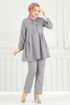 Yarım Düğmeli Tesettür Takım 6093TEG847-MS Gri - Thumbnail