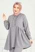 Yarım Düğmeli Tesettür Takım 6093TEG847-MS Gri - Thumbnail