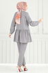 Yarım Düğmeli Tesettür Takım 6093TEG847-MS Gri - Thumbnail