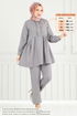 Yarım Düğmeli Tesettür Takım 6093TEG847-MS Gri - Thumbnail